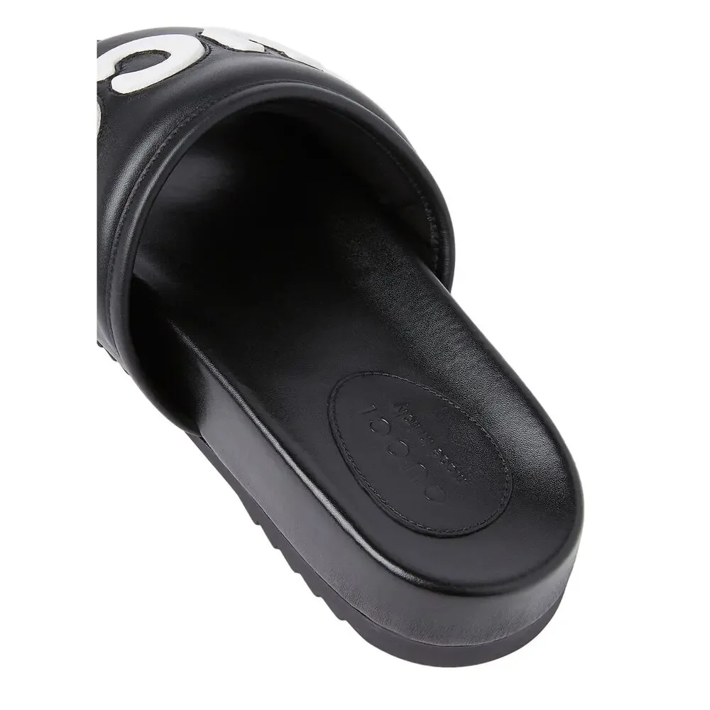 Authentic GUCCI Jumbo Logo Leather Slide Sandals Black Men's Size 8 | US 8.5 NWT